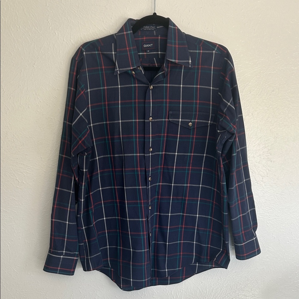 Gant Navy Plaid Button-Down Shirt Red & White Minimalist Business Patriotic